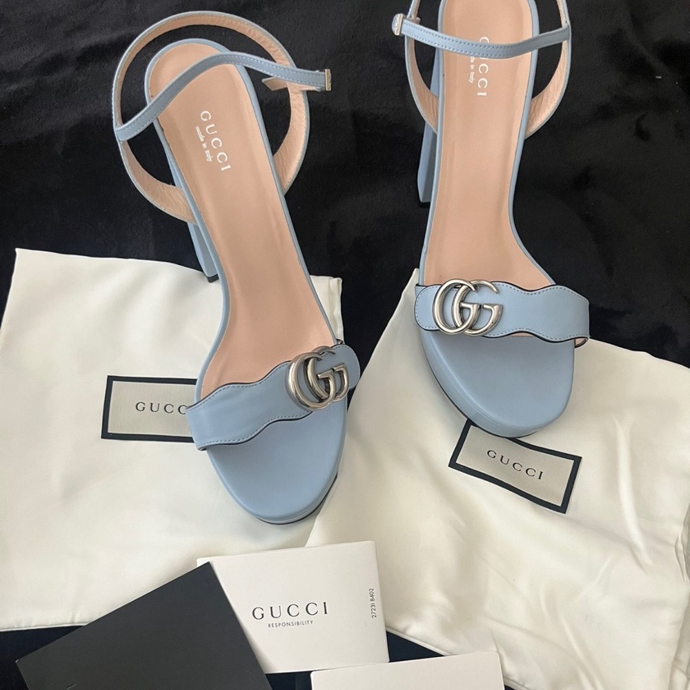 Gucci Marmont platform sandals heels blue